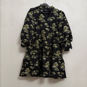 Anthropologie Black and Green Floral Dress